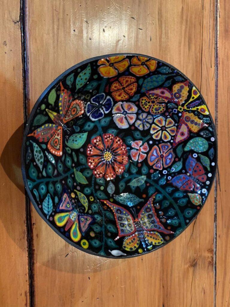 Two Colorful Underglazed plates by Judy Sampson