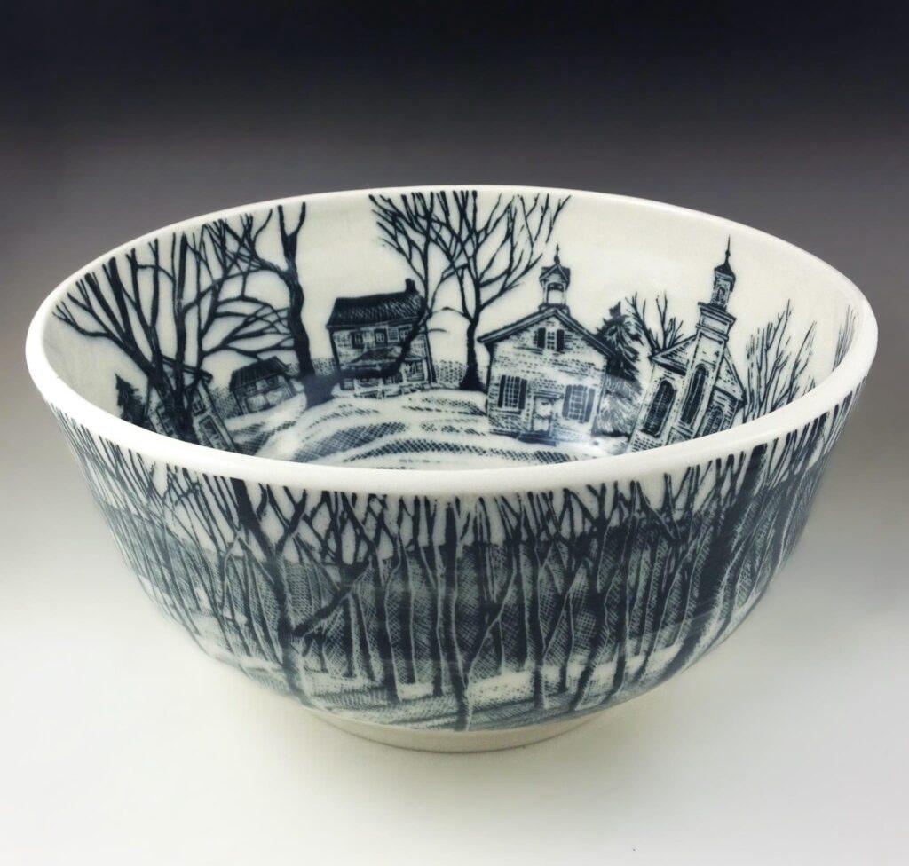 Black and White Sgraffito Porcelain Bowl by Linda Aldrich