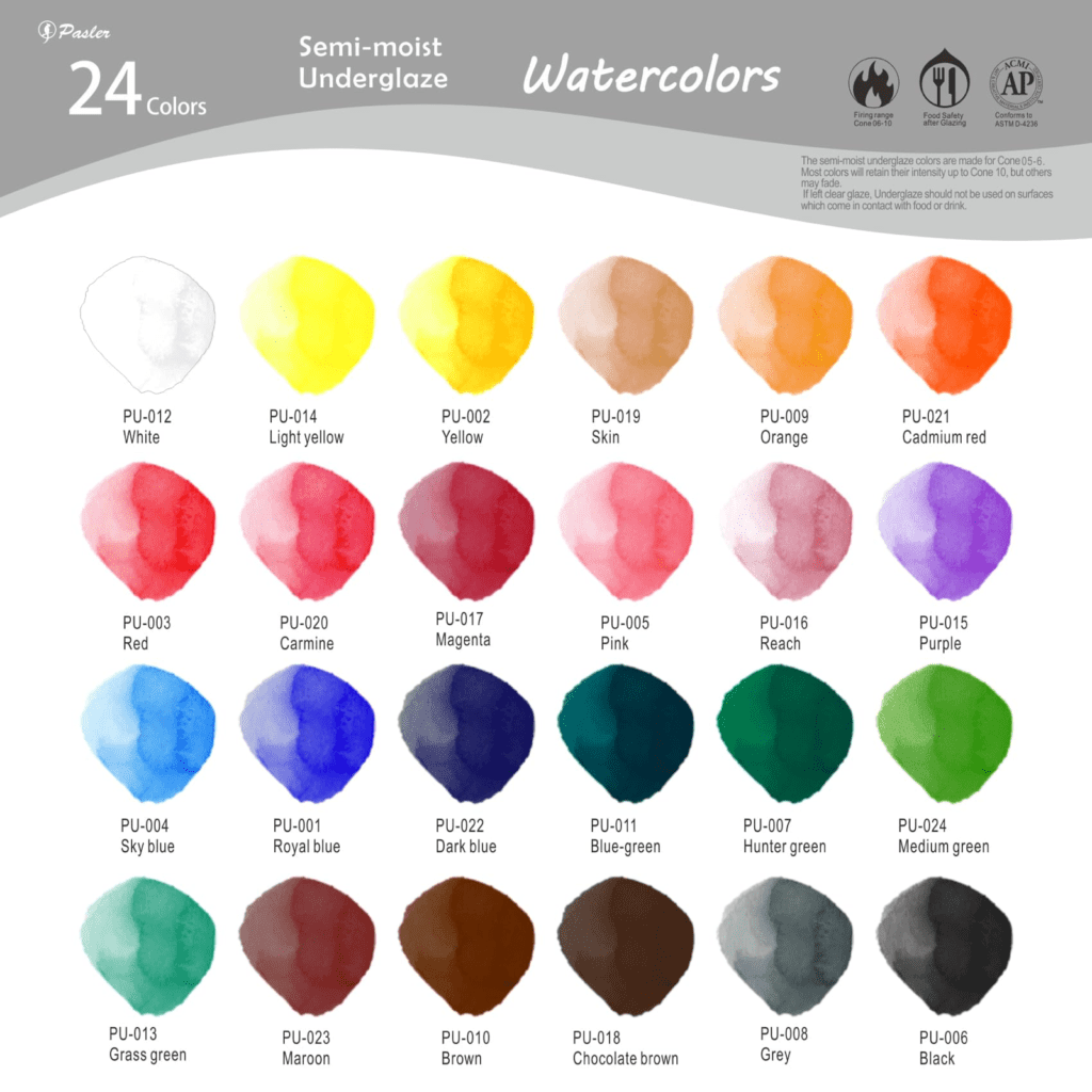 Pasler semi-moist underglaze watercolor set