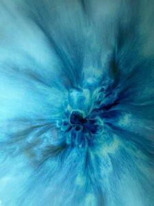 Blue Laguna bowl by Meg Varner Miller - Pearl White under Satin Patina