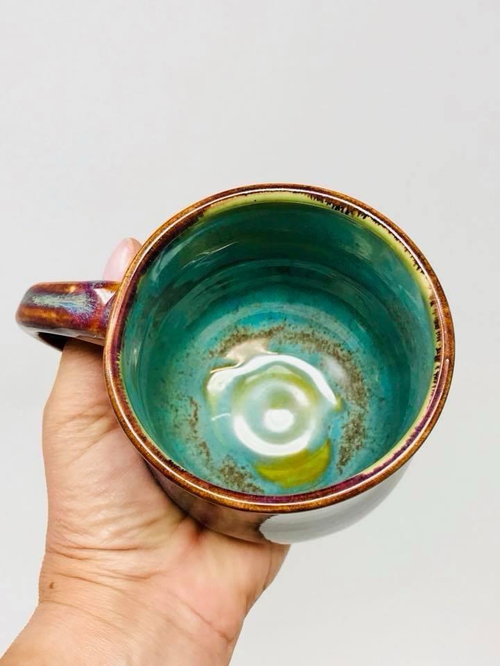 Stoneware mug by MerakiDesigned, featuring Smokey Merlot and Ancient Jasper with Textured Turquoise