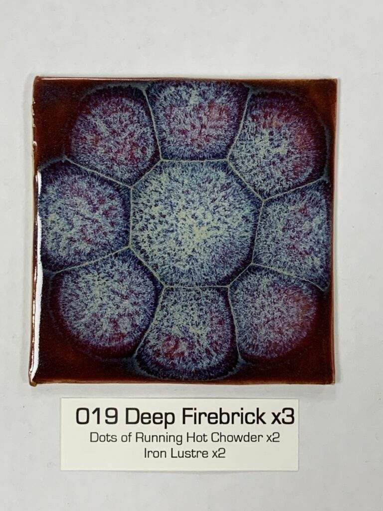 Deep Firebrick x3, dots of RHC x2, Iron Lustre x2