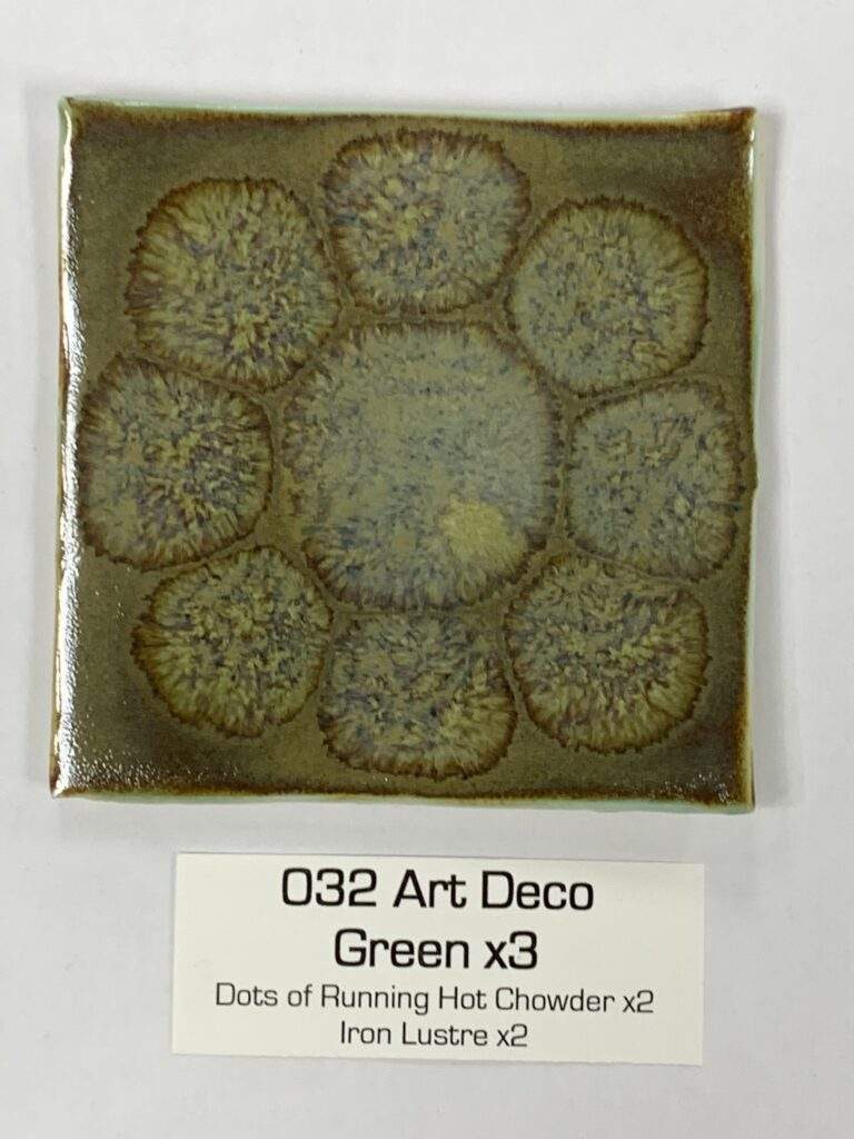Art Deco Green x3, dots of RHC x2, Iron Lustre x2