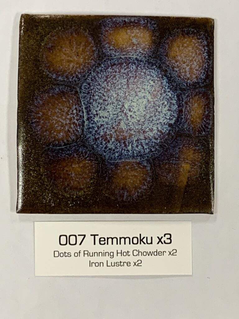 Temmoku x3, dots of RHC x2, Iron Lustre x2