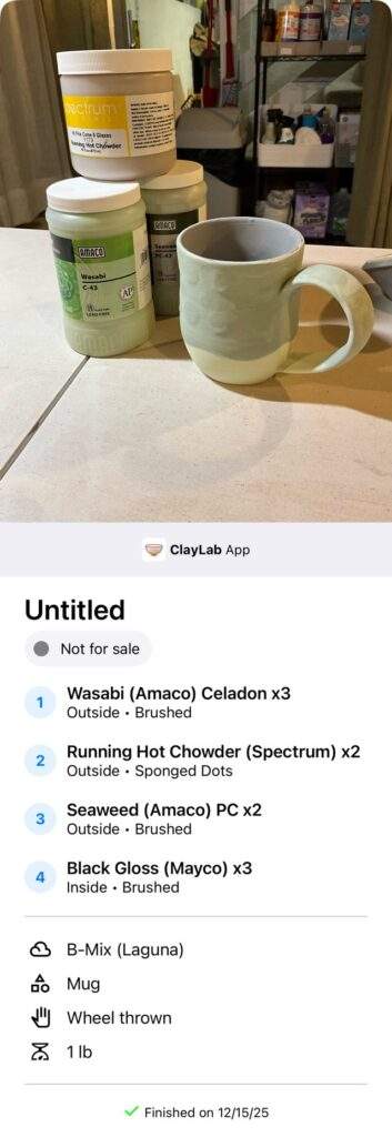 Green Frozen Pond mug pre-fire stage