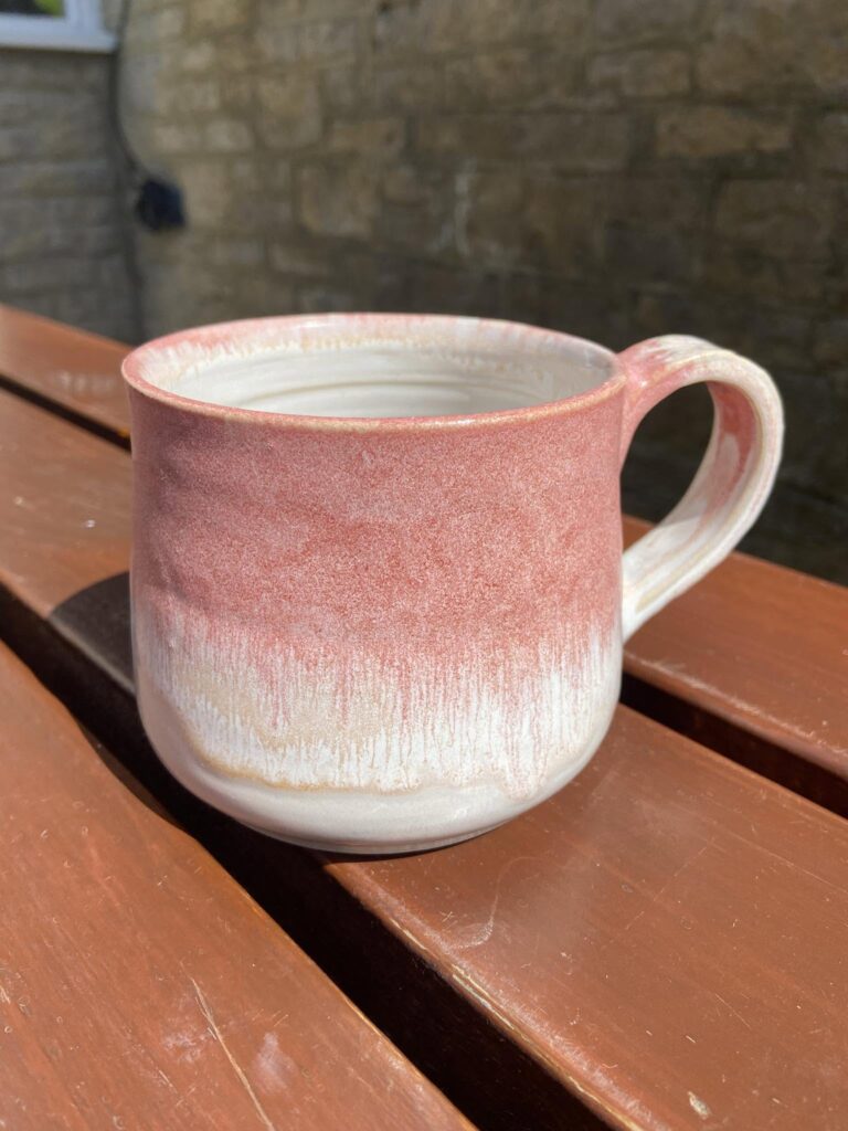 Rose Quarz over Honey Flux mug by Pavlina Boruvkova fired to Cone 5–6